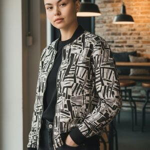 Women's Black and White Patterned Jacket